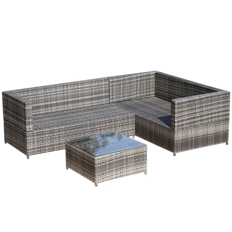 Outsunny Rattan Corner Sofa Set with Coffee Table - Beige