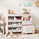 AIYAPLAY Kids Toy Storage Unit With 11 Fabric Bins, 3 Stickers, Pink