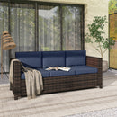 Outsunny Rattan Wicker 3-seater Sofa Chair Patio Furniture, Dark Blue