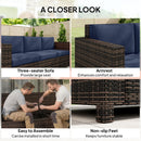 Outsunny Rattan Wicker 3-seater Sofa Chair Patio Furniture, Dark Blue