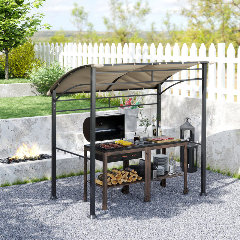 Outsunny 2.2 x 1.5 m BBQ Gazebo Tent Sun Shade with Canopy, Khaki