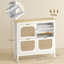 HOMCOM Boho Slim Shoe Cabinet with Rattan Doors, Holds 20 Pairs, White