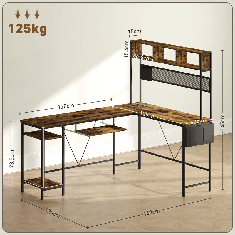 HOMCOM Reversible Corner Desk w/ USB Port, Long Computer Desk for 2 Person