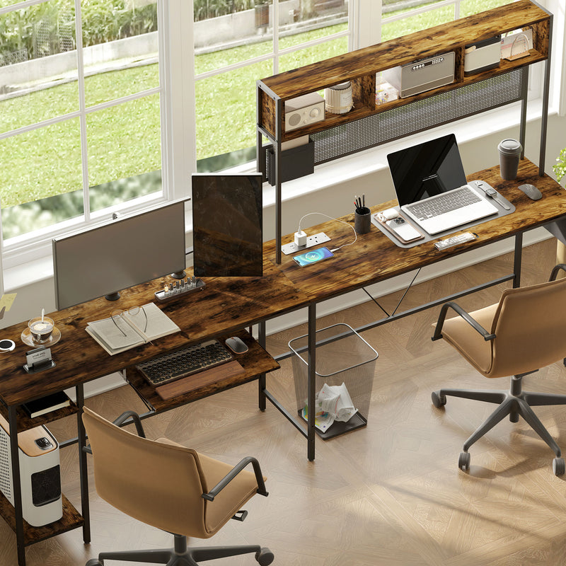 HOMCOM Reversible Corner Desk w/ USB Port, Long Computer Desk for 2 Person
