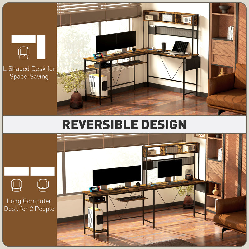 HOMCOM Reversible Corner Desk w/ USB Port, Long Computer Desk for 2 Person