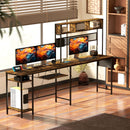 HOMCOM Reversible Corner Desk W/ USB Port, Long Computer Desk For 2 Person