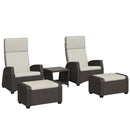 Outsunny 5 PCs Rattan Garden Furniture Set with Reclining Chairs, Brown