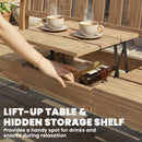 Outsunny Wooden Garden Bench With Table And Hidden Shelf, Teak