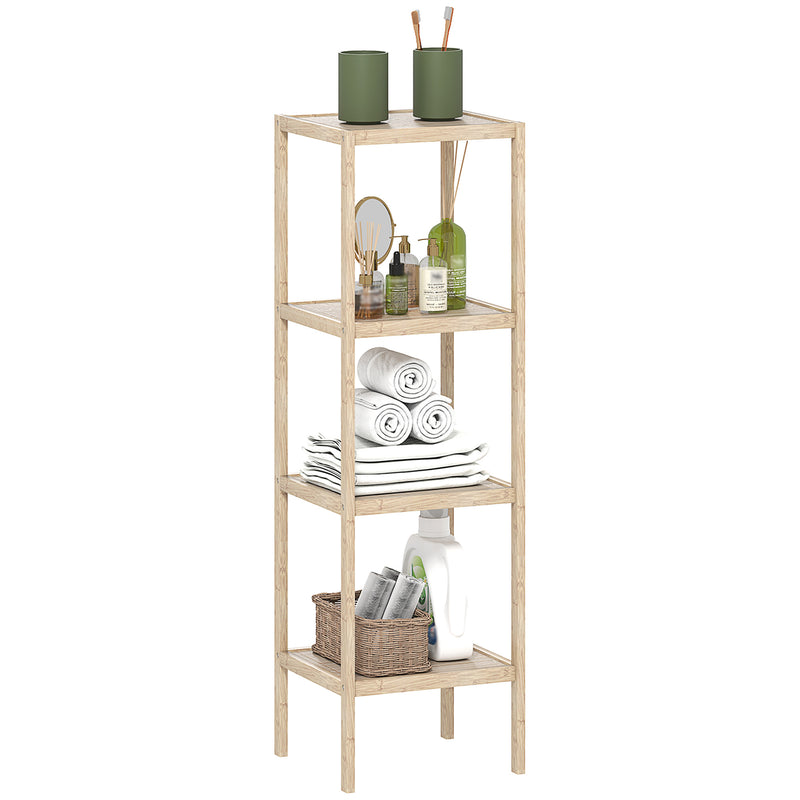 Bathroom Storage Shelving Unit, Freestanding Bamboo Shelves, Natural