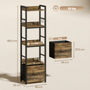 HOMCOM 4-Tier Bookshelf, Shelving Unit with Drawer, 8 Hooks, Rustic Brown