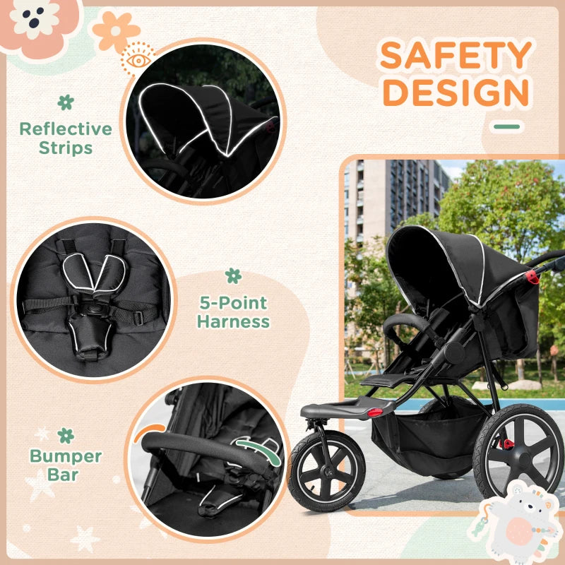 HOMCOM Three Wheeler Pushchair Black