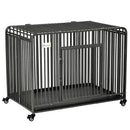 PawHut Rolling Heavy Duty Dog Crate For Medium, Large Dogs W/ Removable Tray