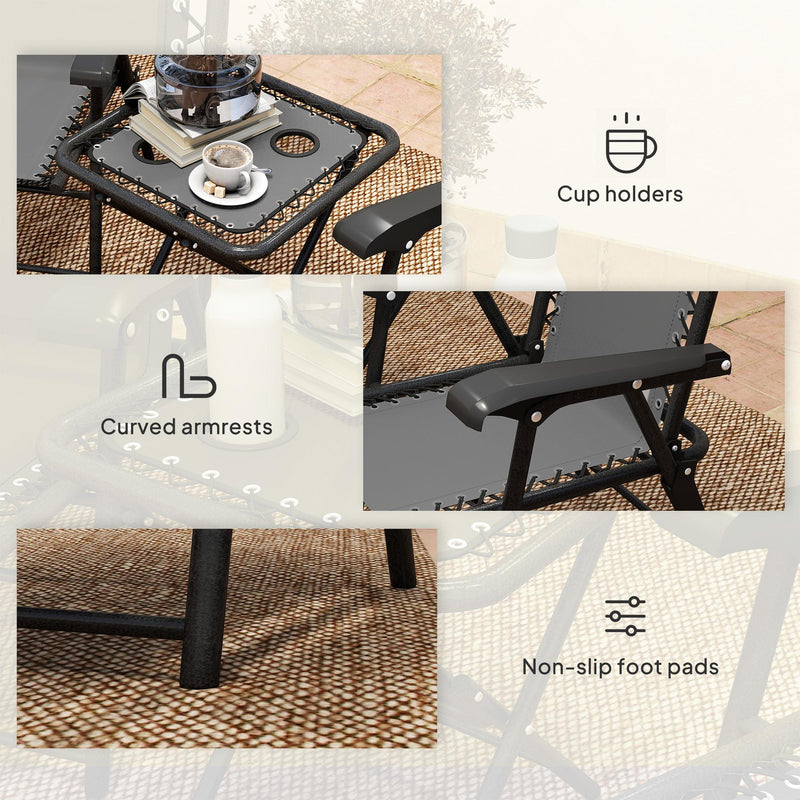 Outsunny 3 Pieces Folding Garden Bistro Set with Cup Holders, Khaki