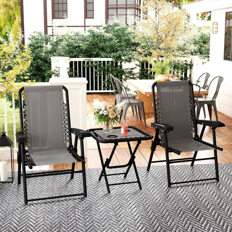 Outsunny 3 Pieces Folding Garden Bistro Set with Cup Holders, Khaki