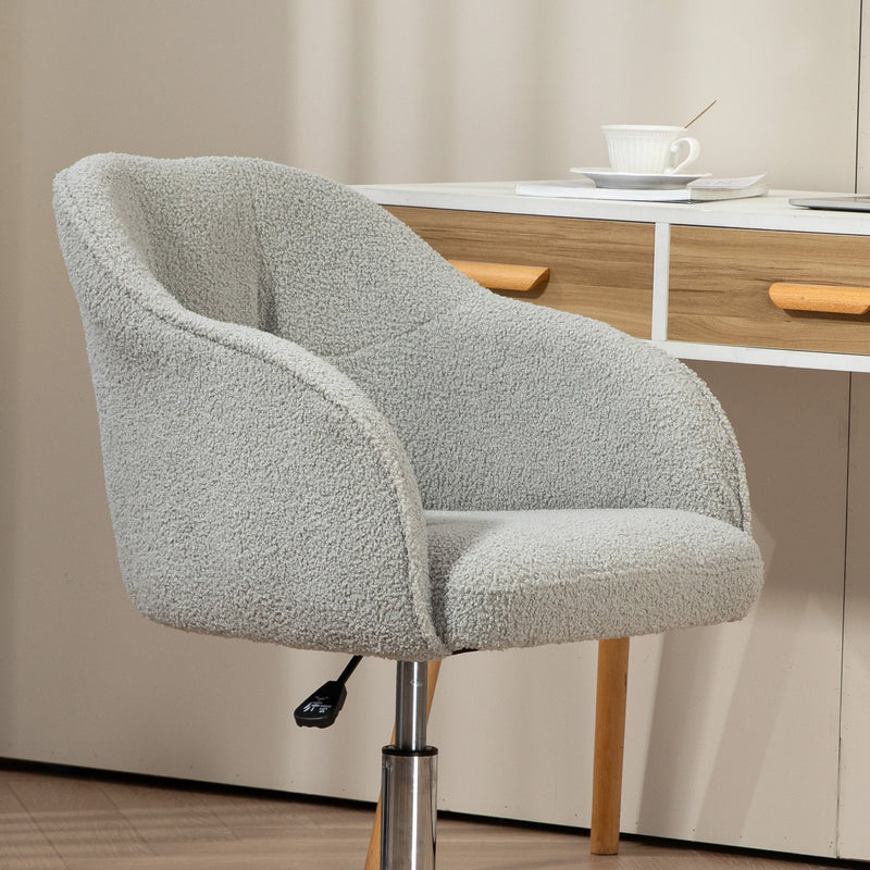 HOMCOM Fluffy Vanity Grey Chair for Desk, with Height Adjustable, Wheels