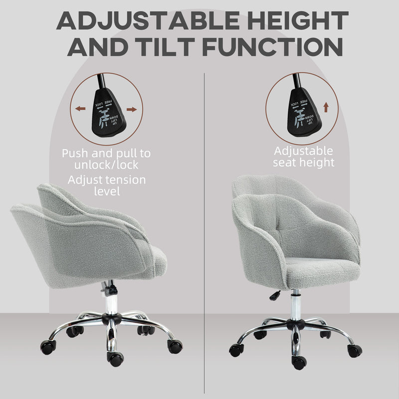 HOMCOM Fluffy Vanity Grey Chair for Desk, with Height Adjustable, Wheels