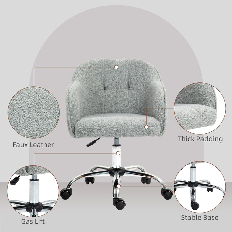HOMCOM Fluffy Vanity Grey Chair for Desk, with Height Adjustable, Wheels