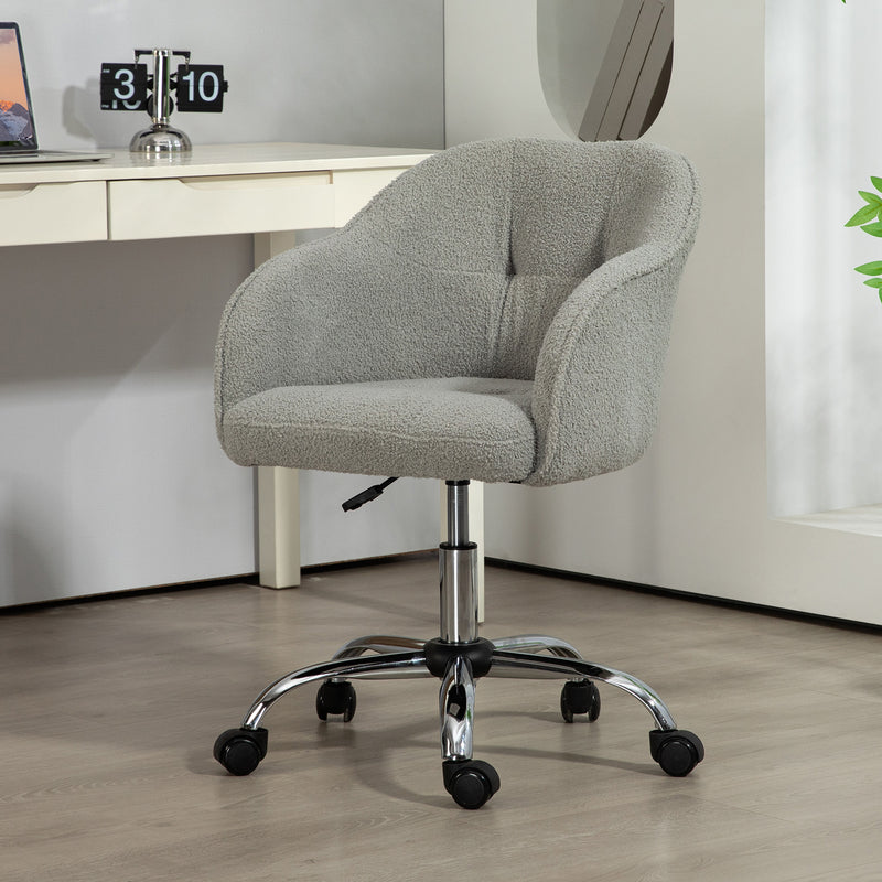 HOMCOM Fluffy Vanity Grey Chair for Desk, with Height Adjustable, Wheels