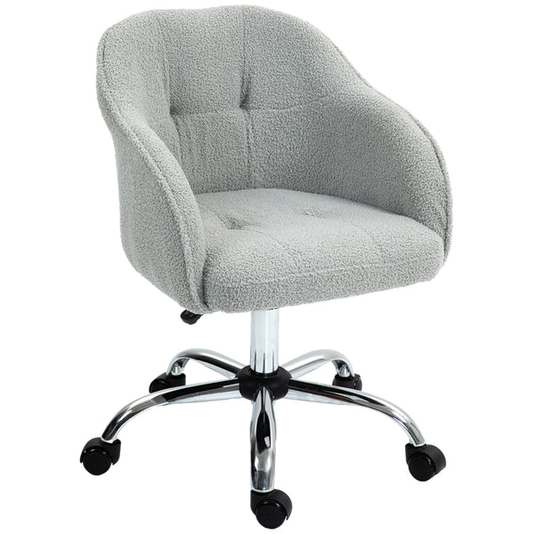 HOMCOM Fluffy Vanity Chair For Desk, With Height Adjustable, Wheels - Grey/Cream