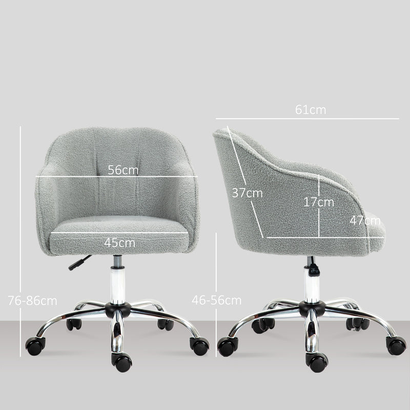 HOMCOM Fluffy Vanity Grey Chair for Desk, with Height Adjustable, Wheels