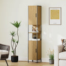 HOMCOM Slim Bathroom Storage Cabinet with 2 Doors Open Compartments Natural