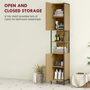 HOMCOM Slim Bathroom Storage Cabinet with 2 Doors Open Compartments Natural