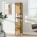 HOMCOM Slim Bathroom Storage Cabinet with 2 Doors Open Compartments Natural
