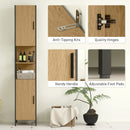 HOMCOM Slim Bathroom Storage Cabinet with 2 Doors Open Compartments Natural