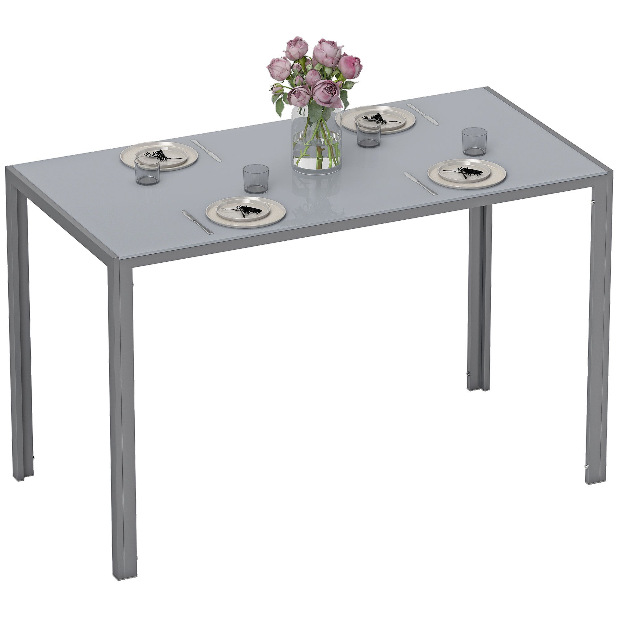 HOMCOM Modern Rectangular 4 Seater Dining Table with Tempered Glass To