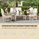 Outsunny 4 Seater Rattan Garden Sofa Set With Glass Top Coffee Table