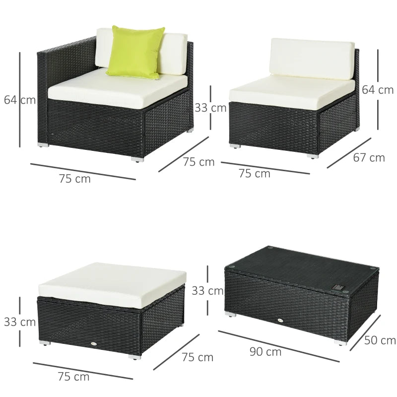 Outsunny Rattan Sofa Set with Coffee Table - Black