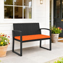 Outsunny 2 Seater Rattan Garden Bench with Cushion, Steel Frame, Orange
