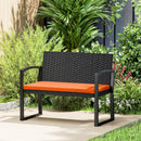 Outsunny 2 Seater Rattan Garden Bench with Cushion, Steel Frame, Orange