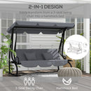 Outsunny 2-in-1 Garden Swing Chair for 3 Person w/ Adjustable Canopy Grey