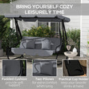 Outsunny 2-in-1 Garden Swing Chair for 3 Person w/ Adjustable Canopy Grey
