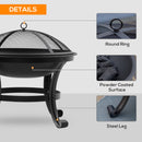 Outsunny Outdoor Fire Pit, Wood Burner with Screen and Poker, Black
