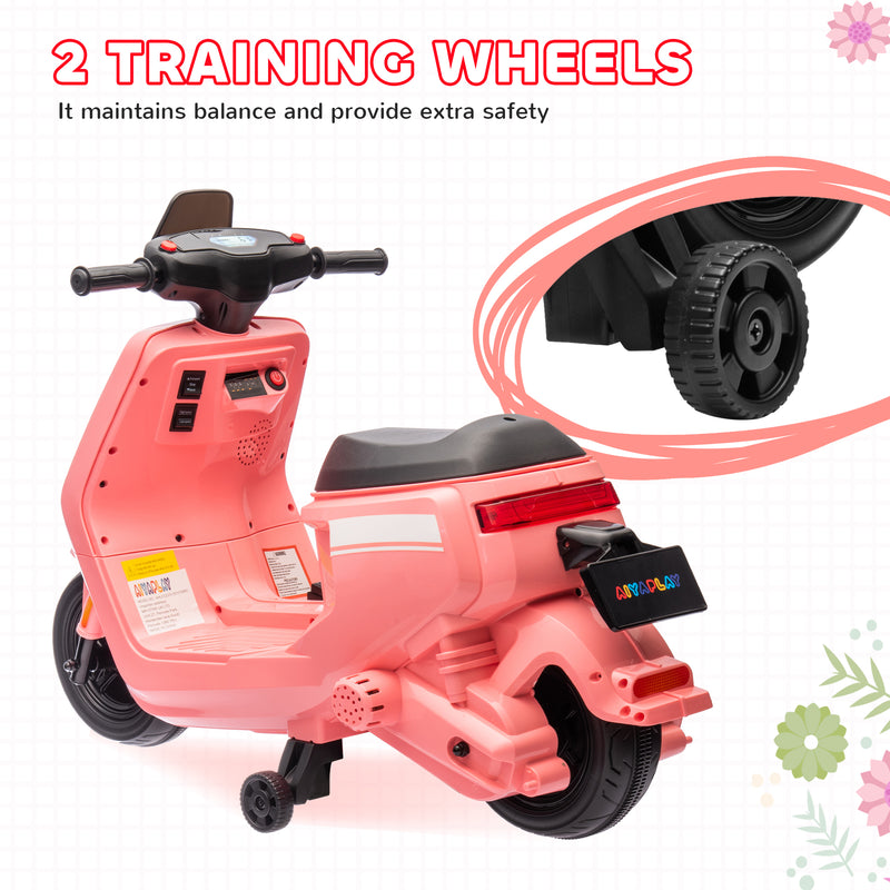 AIYAPLAY 6V Kids Electric Motorbike With Headlight And Music - Black/Green/Pink