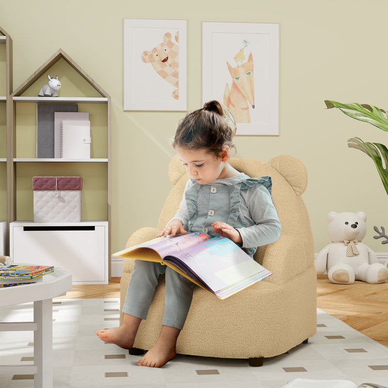 AIYAPLAY Kids Armchair, Bear Shaped Toddler Chair For Bedroom - Pink/Khaki