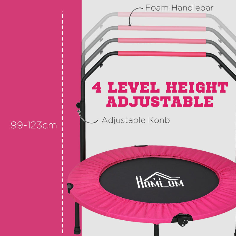 HOMCOM 40 Inch Foldable Mini Fitness Trampoline W/ Foam Handle, Pink