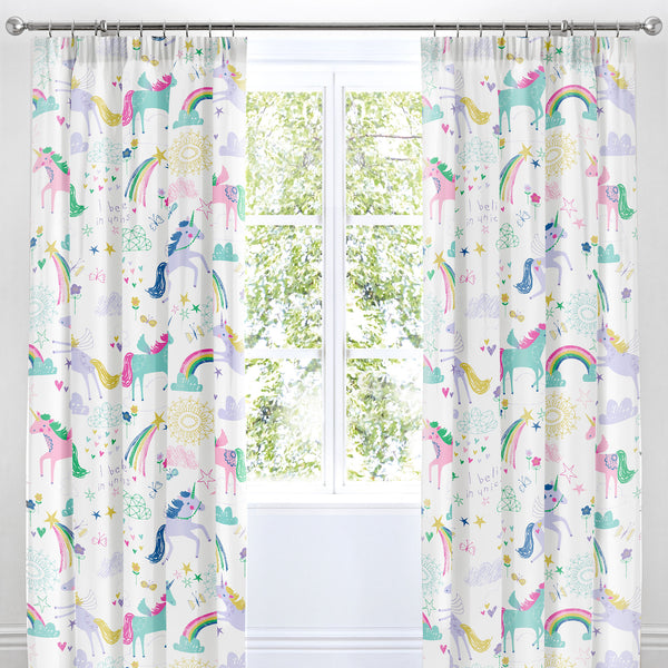 Bedlam Rainbow Unicorn Pencil Pleat Curtains in Multi
