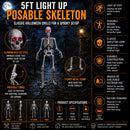 5ft (1.5m) Full Body Halloween Standing Skeleton With Posable Joints & Red LED Eyes