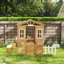 Outsunny Wooden Outdoor Playhouse w/ Door Windows Bench for Kids Children