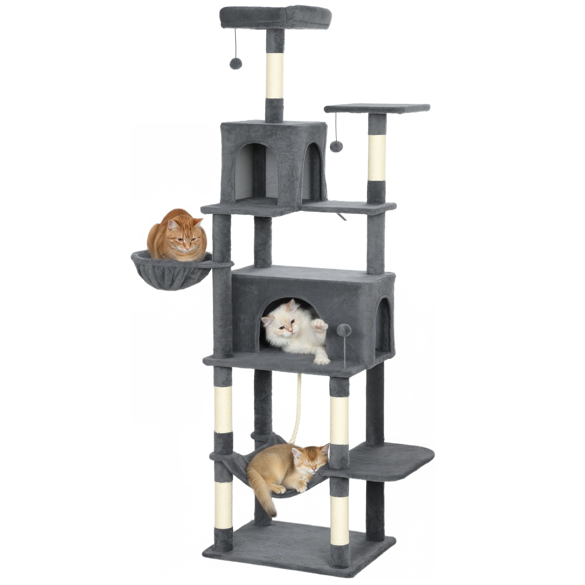 PawHut Cat Tree, 202cm Cat Tower With 2 Condos, 2 Hammocks, 2 Perches