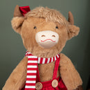 36cm Tall Plush Sitting Christmas Highland Girl Cow In Red Dress