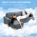 HOMCOM 3-Seater L-Shaped Linen Sofa w/ Sponge Seat Back Cushions, Dark Grey