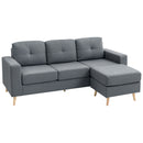 HOMCOM 3-Seater L-Shaped Linen Sofa w/ Sponge Seat Back Cushions, Dark Grey
