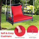 Hanging Porch Swing Chair With Back & Seat Cushion-Red