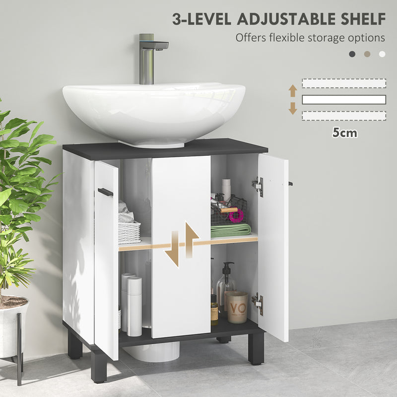 HOMCOM Bathroom Under Sink Cabinet with Adjustable Shelf High Gloss White