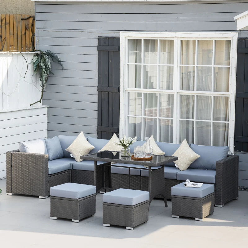 Matara rattan corner dining sofa set with armchairs in grey hotsell