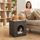 PawHut 2-Tier Wicker Cat House, Rattan Cat Bed with Washable Cushions
